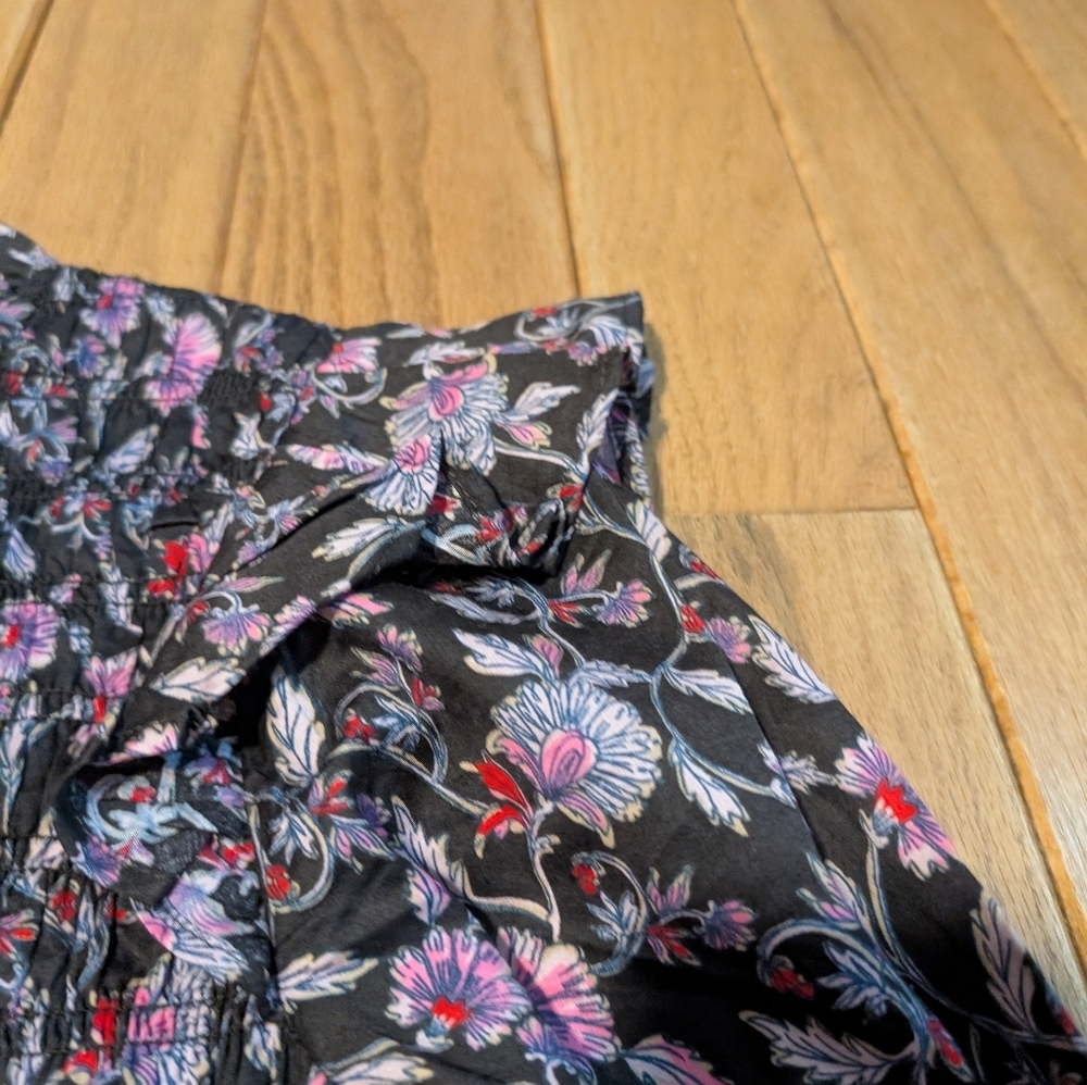 Nwt Women's Gap Black Ruffle Long Sleeve Midi Floral Dress Size Medium - Picture 3 of 7